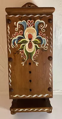 Floral Hand Painted Wooden Wall Hanging Letter Box Norwegian Rosemaling Vintage • $34.99