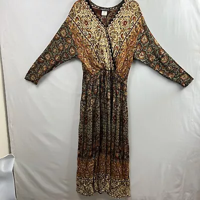 Vintage Carole Little Maxi Dress Womens 8 Boho Stretch Waist Faux Wrap • $26.50