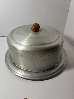 Vintage West Bend Aluminum Cake Saver Set Patterned Plate W/ Cover Wooden Knob • $15