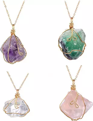 4 Pcs Rose Quartz Necklace Crystal Pendant Necklaces For Woman Wire Wrap Heali • $16.86