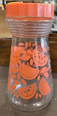 Vintage Glass Juice Carafe Pitcher Jar W/ Lid Orange Design 24 Oz Dispenser Lid • $9.95