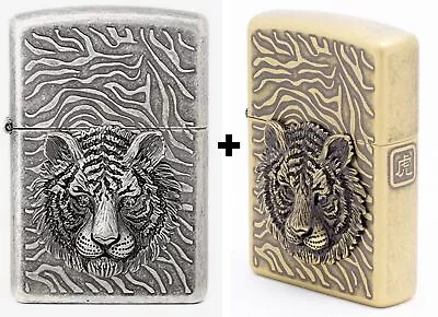 Zippo Lighter Tiger Eye EMB Windproof Genuine Org Packing Set 6 Flints Free GIFT • £63.61