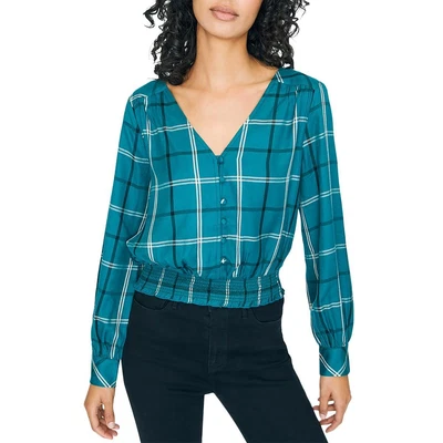 £7.56 • Buy Sanctuary Womens Fool For You Green Check Print Peasant Top Shirt S  8698