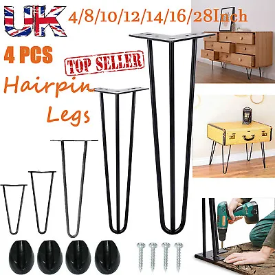 £20.30 • Buy 4 X Hairpin Legs / Hair Pin Legs Set For Furniture Bench Desk Table Metal Steel