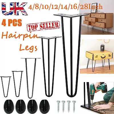 £20.30 • Buy 4 X Hairpin Legs / Hair Pin Legs Set For Furniture Bench Desk Table Metal Steel