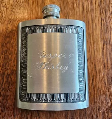 Vintage Casper Whiskey Engraved Hip Flask Kings Pewter Thailand • $12