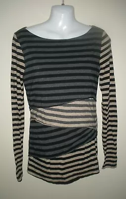 #C Misses M Calvin Klein Brown Tan Black Performance Modal Blend Soft Knit LS • $5.99