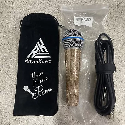 RhymKawa Gold Crystal Vocal Dynamic Microphone With 3.5M XLR Cable Diamond Bling • $27.99