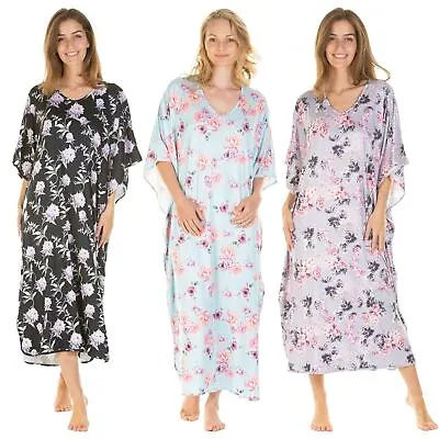 La Marquise Kaftan Ladies Floral Garden Jersey Nightie Nightdress Dress Gown • £20.99