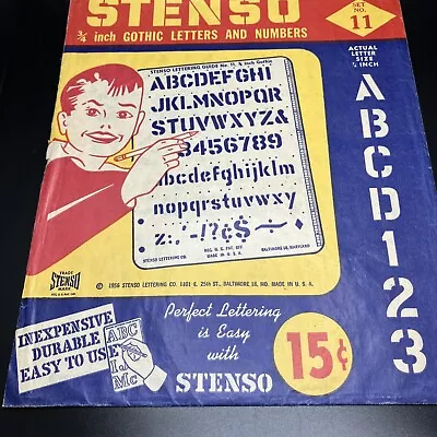 Vintage 1956 Stenso Lettering Guide Co. Set No. 11 Gothic 3/4” Letters & Numbers • $6.75