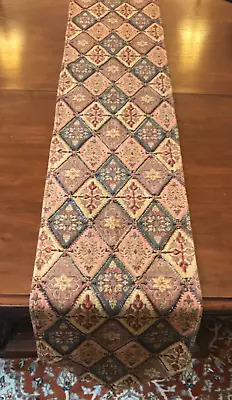 VINTAGE BOHO INDIAN? MIDDLE EASTERN? TABLE RUNNER HAND BEADED Lined JACQUARD GUC • $15.95