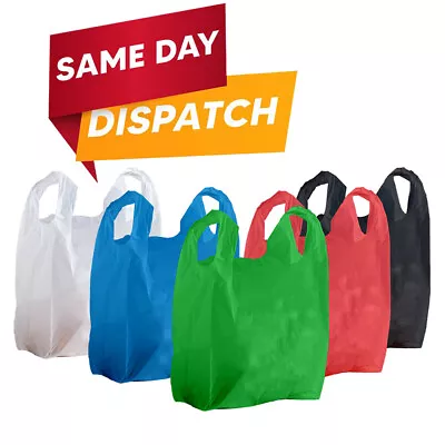 Plastic Vest Carrier Bags Blue White Black Red & Green All Sizes Reusable • £8.54