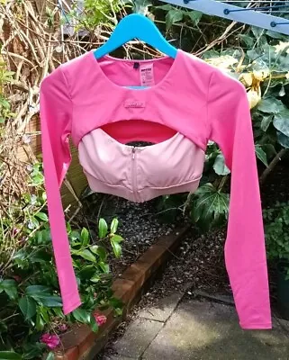 Bo And Tee Two Tone Pink Long Sleeve Crop Top With Cut Outs And Zip Front XS • £12.50