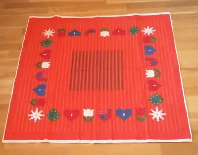 Swedish Scandinavian Vintage Christmas Tablecloth Hearts Spruce Branch Snowflake • $35