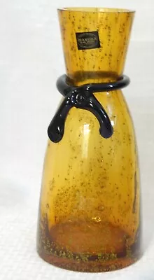 11.75  Makora Krosno Polish Mid-Century Hand Blown Amber Glass Vase W Purple Rib • $35