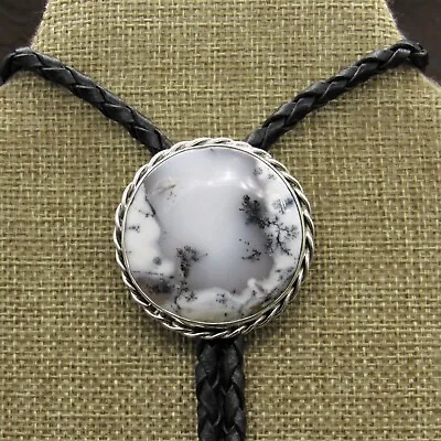 Sterling Silver And Round Dendritic Opal Bolo Tie By Jose Campos + • $285