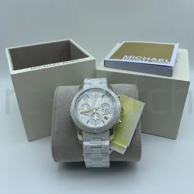 Michael Kors MK5145 Runway 38mm Chronograph White Dial Gold Steel Women's Watch • $95