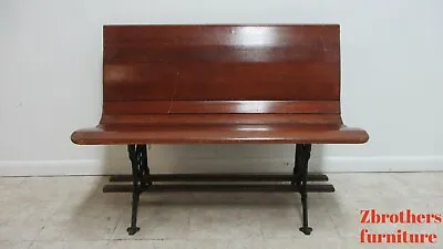 Antique Bench Settee Victorian Cast Iron Oak Church Pew Railroad Gothic  42  C • $719.10