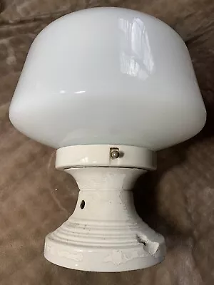 Antique Schoolhouse Milk Glass Flush Mount Ceiling Light Porcelain Porcelier • $54