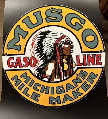 Vintage Porcelain Sign Oil Musgo Gas Station Pump Plate 12” Inch Sign No Reserve • $6.03