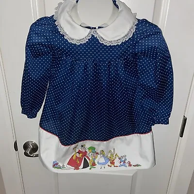 Vtg 1988 Disney Magic Alice In Wonderland Girl’s Navy Blue Polka Dot Dress Sz 6 • $17.99