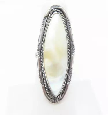 Sterling Silver Mother Of Pearl Stamped Cable Detail Shield Ring Size 6.25 • $15