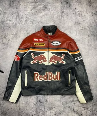 Vintage Red Bull Moto Racing Jacket Big Logo Michelin F1 Leather Y2k • $305