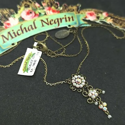 Michal Negrin Signed Delicate Necklace Victorian Style &Swarovski Crystals Gift • $43.20