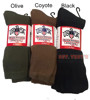 USOA Military Boot Socks Mens Calf Length Anti-Microbial 3 Pair USA Made New DLA • $14.98