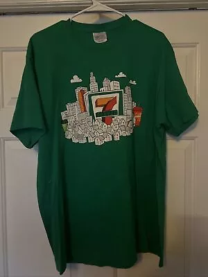 Vintage 7-11 Uniform Work T Shirt Mens XL Green SLURPEE  COFFEE RARE  Print • $29.99