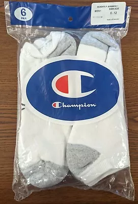  Champion Pack Of 6 Pair Of Mens No Show White/gray Design  Size 6-12 • $14.44