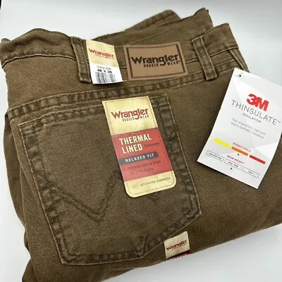Men’s Wrangler Rugged Wear Thermal Brown Jeans 3M Thinsulate Lining 46 X 30 NWT • $39.99