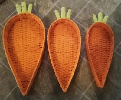 3 Cute Nesting Carrot Shaped Woven Easter Basket Serving Trays / Platters  • $39.95