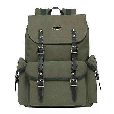 KAUKKO Vintage Casual Canvas And Leather Rucksack Retro Backpack For School Work • $42.99