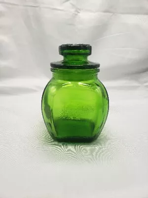 Vintage Wheaton? Emerald Green Glass Canister Lid Apothecary Jar 5  Tall • $24