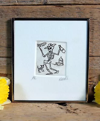 Day Of The Dead Drunk Tequila Skeleton & Dog Etching Handmade Mexican Folk Art • $25