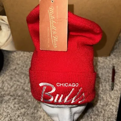 Chicago Bulls Script Spell Out Mitchell & Ness Stocking Hat Adult Beanie NWT • $24.99