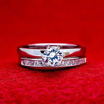 2.10 TCW Round Cut Moissanite Bridal Set Engagement Ring 14K White Gold Plated • $154.60