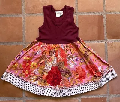 Matilda Jane Platinum Burgundy Floral Print Tank Dress Girls Size 18 Months • $20