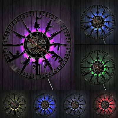 12inch Vinyl Record Clock 7-Color LED Light Bullets Guns Luminous Wall Clock • $28