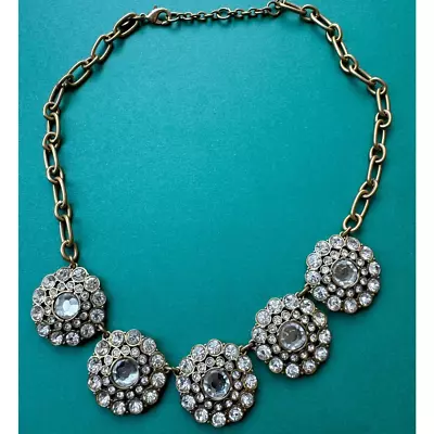 J. Crew Gold Tone Chain Rhinestone Crystal Flower Bib Statement Necklace • $28