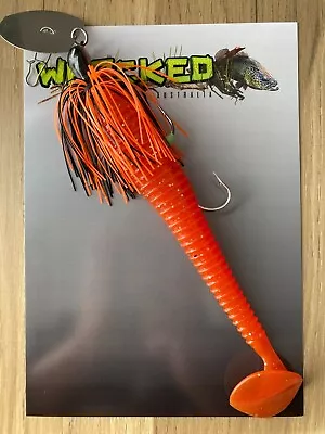 WHACKED LURES~ 1oz 'Thumper' CHATTERBAIT ~ ORANGE ~18cm Paddle Trailer + Stinger • $17.95