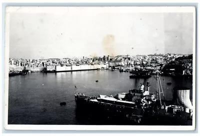 C1920's Grand Harbor Ships View Valletta Malta RPPC Photo Posted Postcard • £18.97