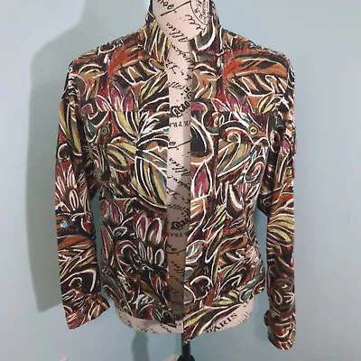 Chico's Jacket Womens Size 0 Open Cotton Canvas Floral Print Collared Colorful • $18