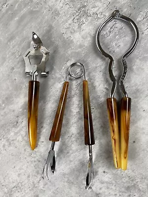 3 Bakelite Butterscotch Handles VTG MCM Barware Cocktail Tools Tongs Can Opener • $34.88