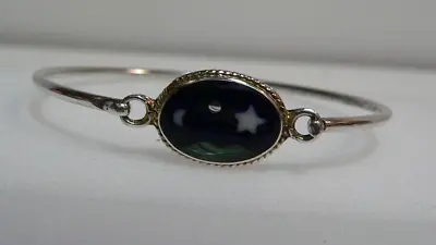 Vintage Alpaca Cuff Bracelet Colorful Shell Inlay Star & Moon Mexico Jewelry • $14.84