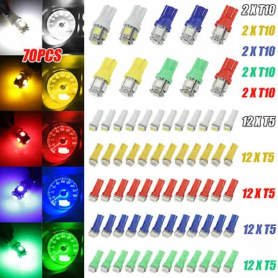 70Pcs Car T5+T10 5050SMD LED Instrument Panel Cluster Dash Light Bulbs Indicator • $9.68