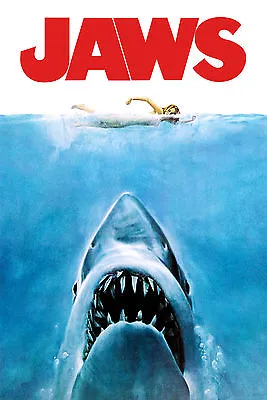Jaws Movie Poster |A3 To A1+| 80's Spielberg Benchley DVD BluRay Shark Frame • $19.95
