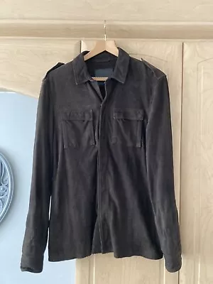 Mens All Saints  Hale Dark Brown Goats Leather  Suede Shirt  Jacket  Size Large • £120