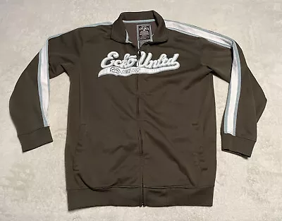 Ecko Unltd Jacket Coat Men's Large Brown Full Zip Sleeve Stripe Logo • $20